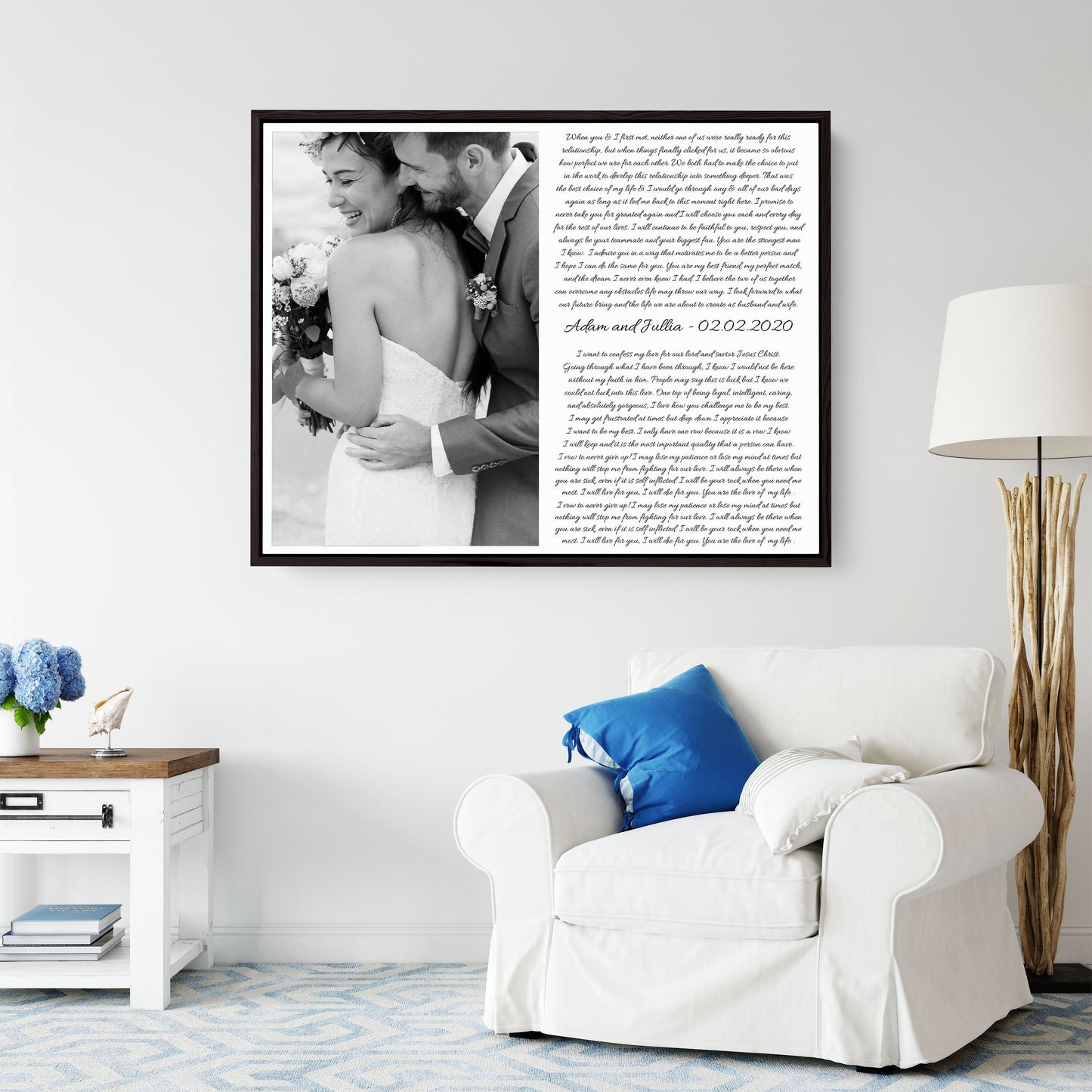 1st Anniversary Gift Framed Vows Canvas