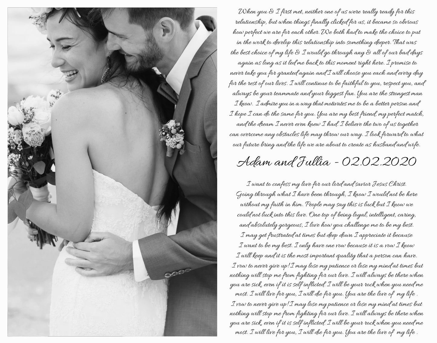 1st Anniversary Gift Framed Vows Canvas