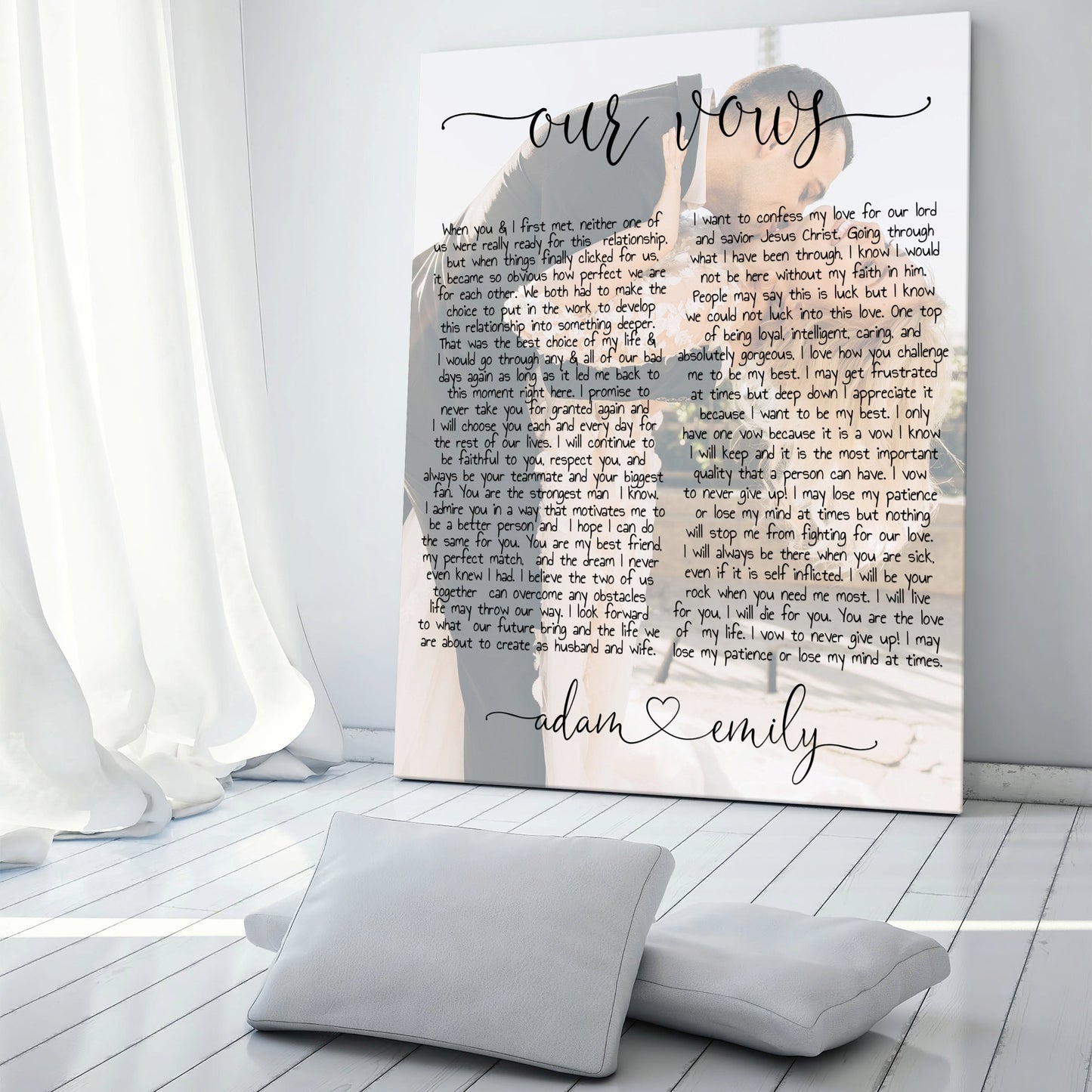 Personalized photo and wedding vows canvas