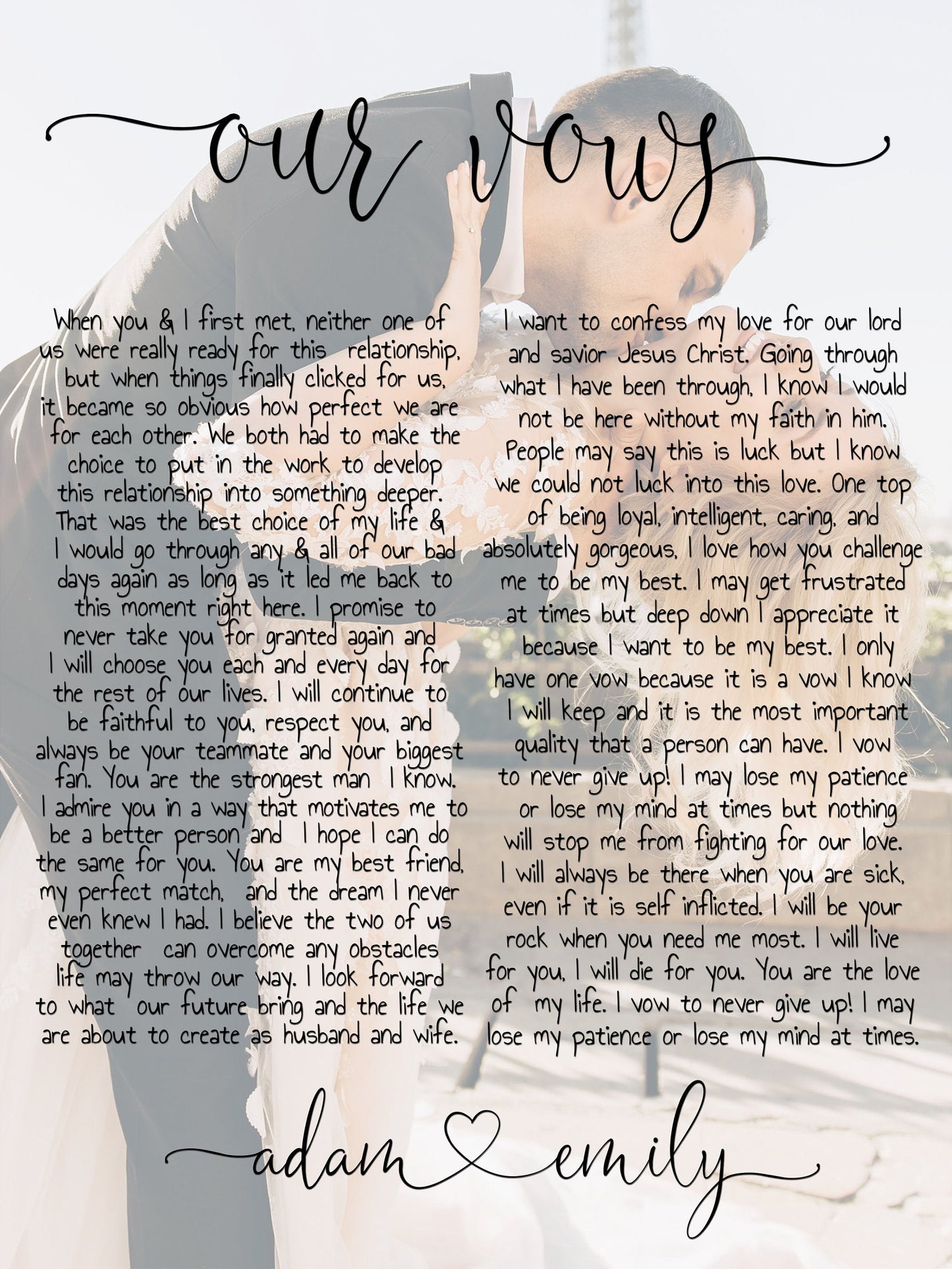Personalized photo and wedding vows canvas