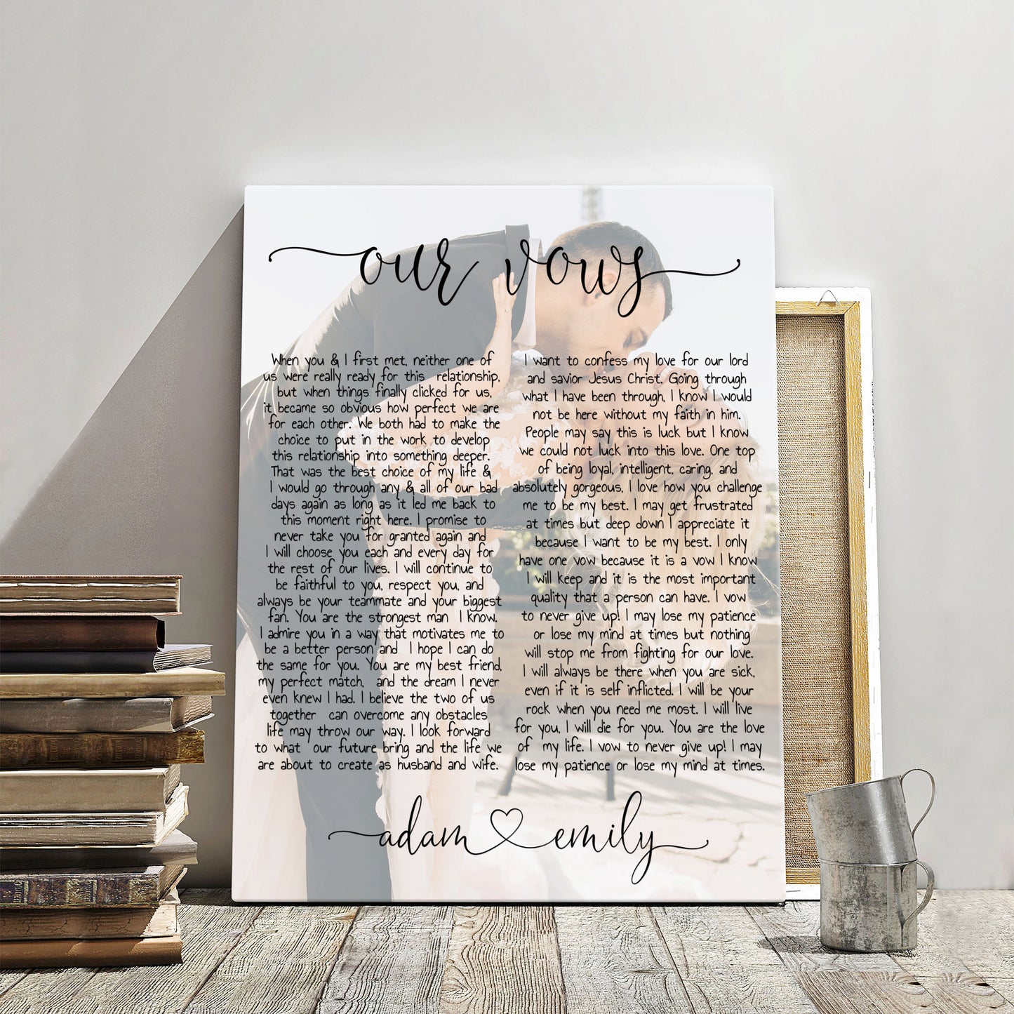 Couple vows and custom photo on canvas