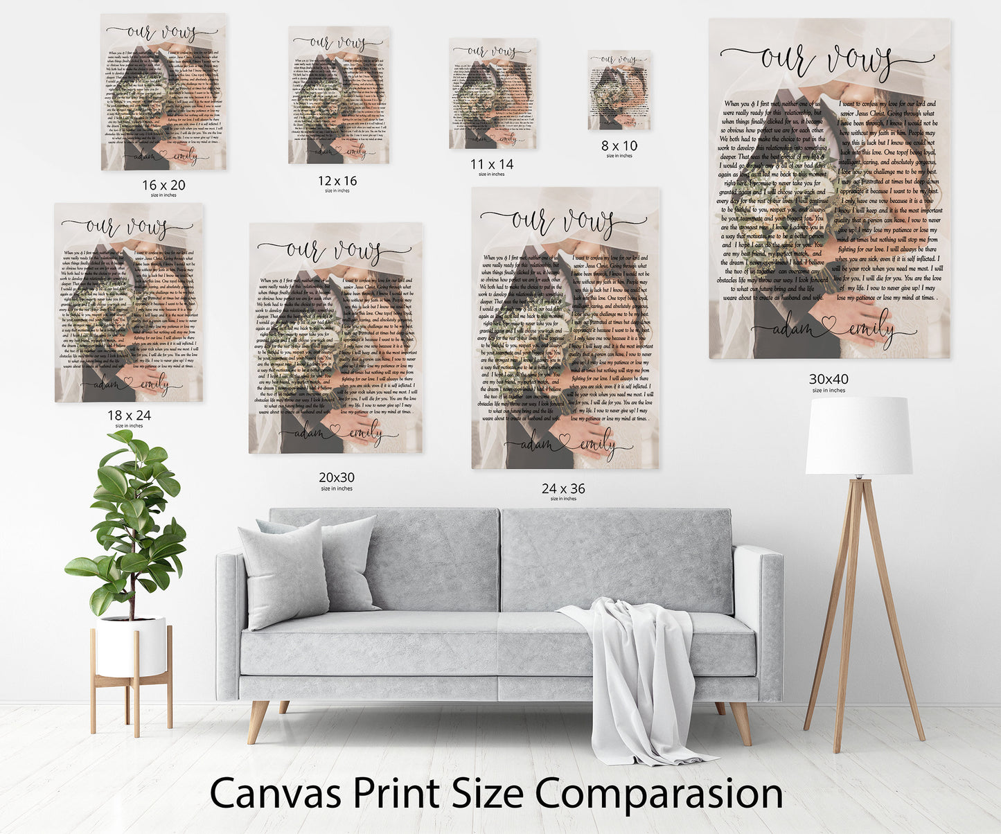 Couple vows and custom photo on canvas