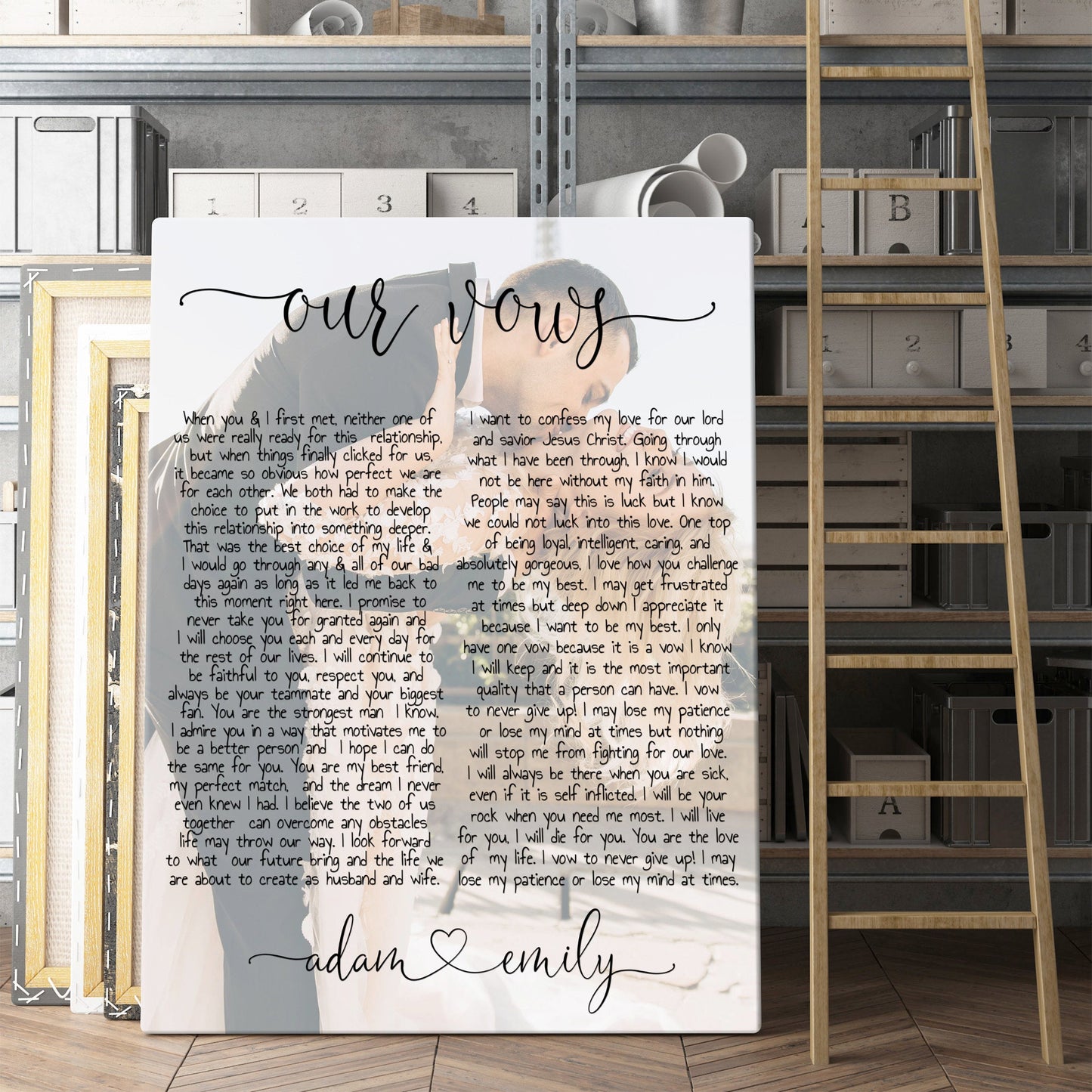 Personalized photo and wedding vows canvas