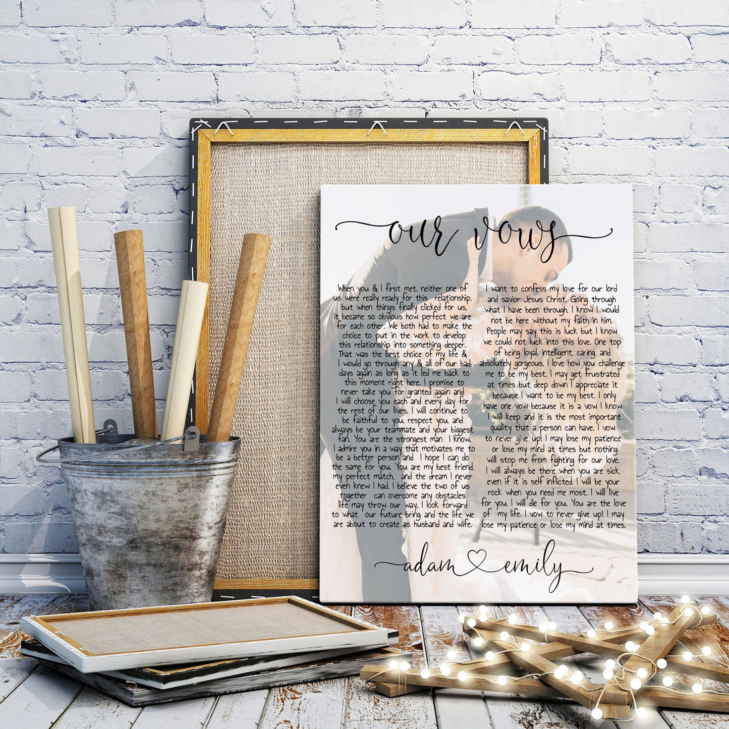 Couple vows and custom photo on canvas