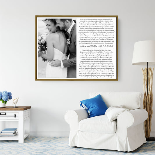 1st Anniversary Gift Framed Vows Canvas