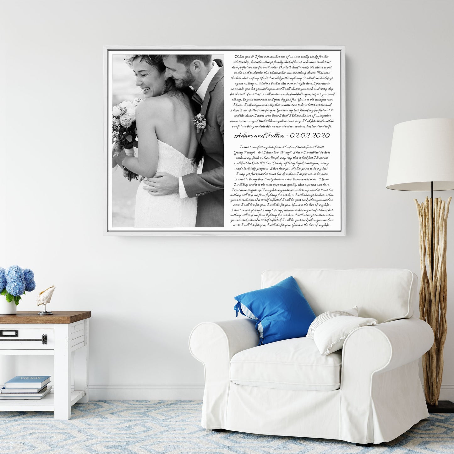 1st Anniversary Gift Framed Vows Canvas
