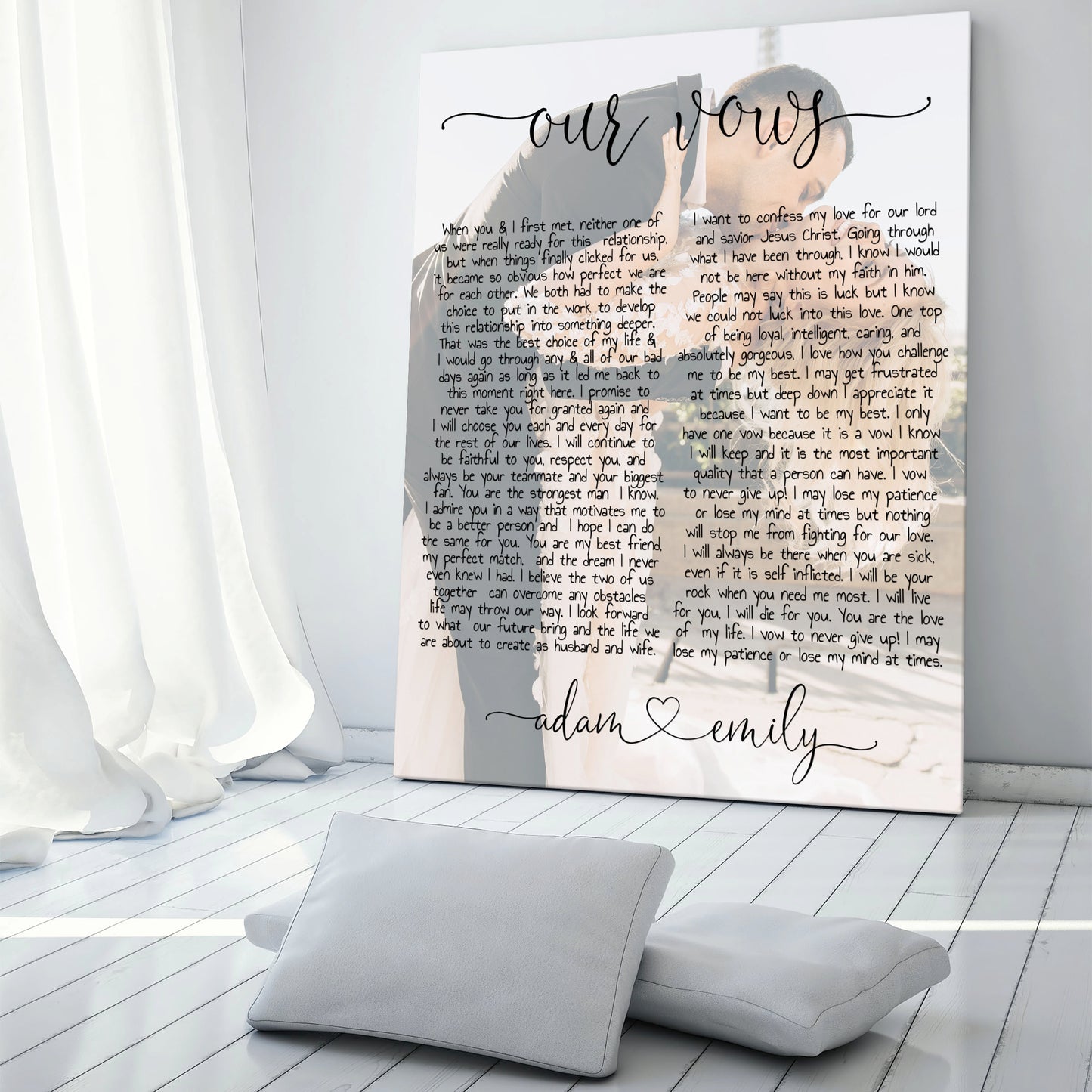 Couple vows and custom photo on canvas