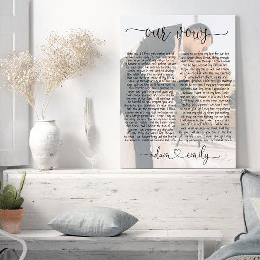 Couple vows and custom photo on canvas