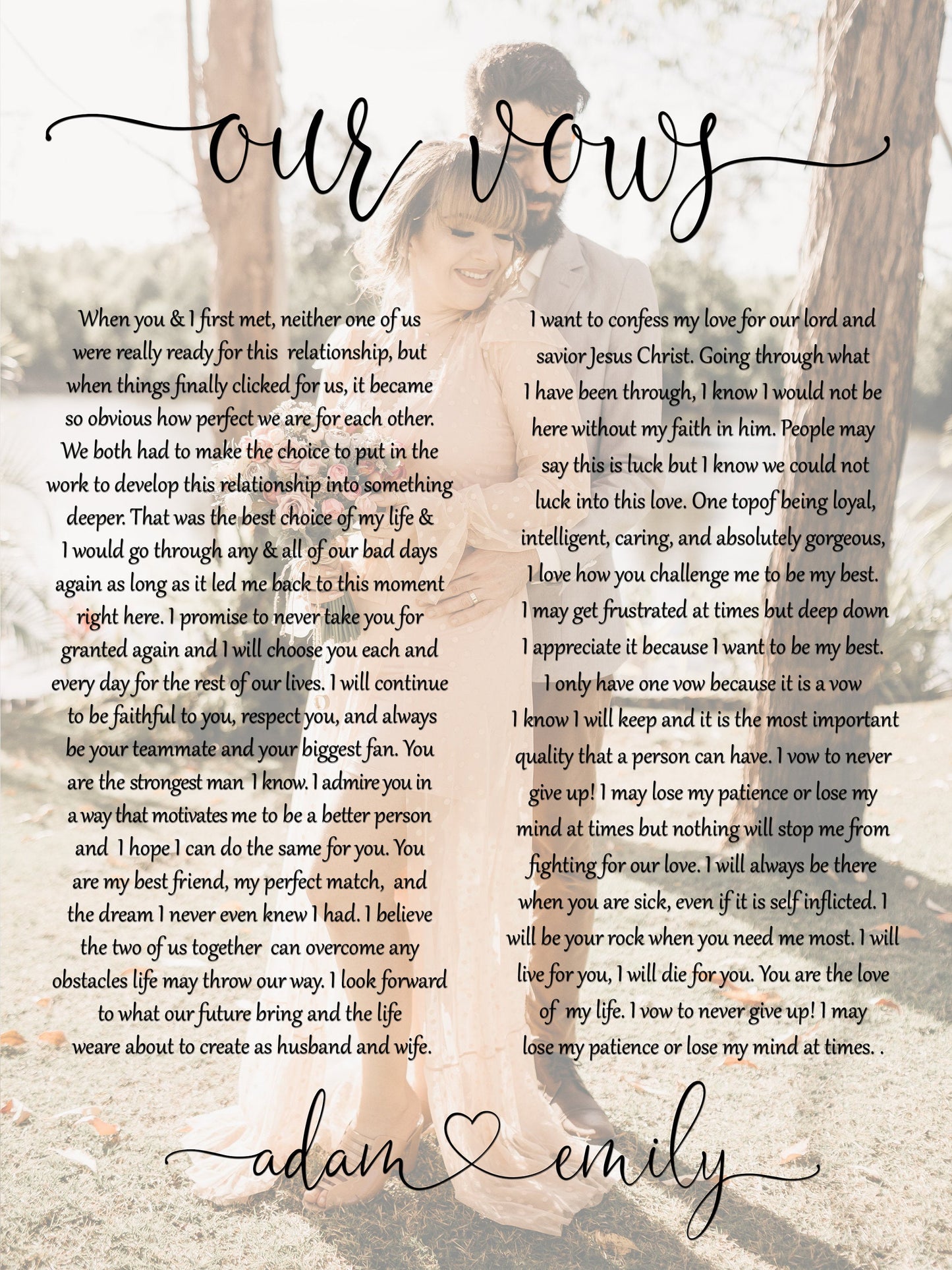 Custom Wedding Photo and Vows Canvas