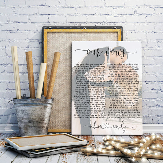 Personalized photo and wedding vows canvas